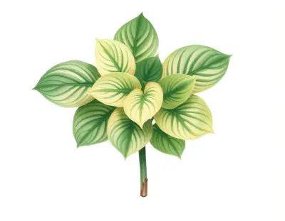 AI-generated watercolor illustration of Hosta 'Buckwheat Honey' (not a photograph)