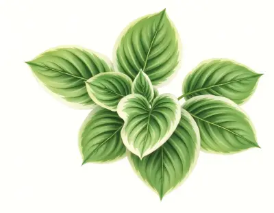AI-generated watercolor illustration of Hosta 'Center Stage' (not a photograph)