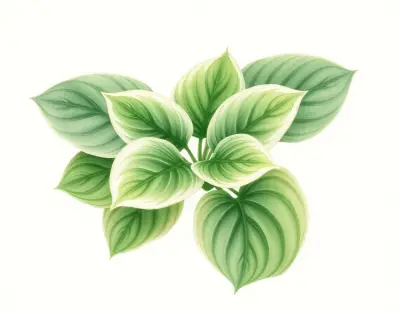 AI-generated watercolor illustration of Hosta 'Chado' (not a photograph)