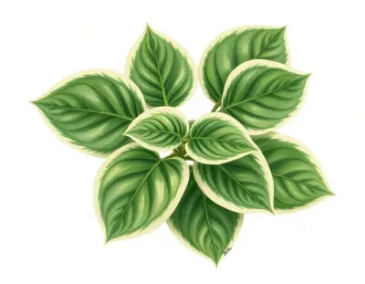 AI-generated watercolor illustration of Hosta 'Coach Jim Fox' (not a photograph)
