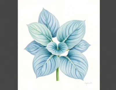 AI-generated watercolor illustration of Hosta 'Cool Waters' (not a photograph)