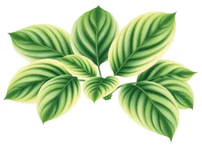 AI-generated watercolor illustration of Hosta 'Cosmic Hippie' (not a photograph)