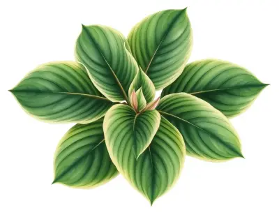 AI-generated watercolor illustration of Hosta 'Cosmic Sister' (not a photograph)