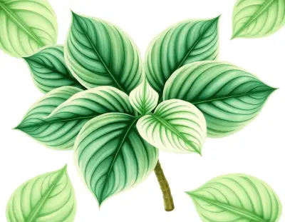 AI-generated watercolor illustration of Hosta 'Cosmic Watercolors' (not a photograph)