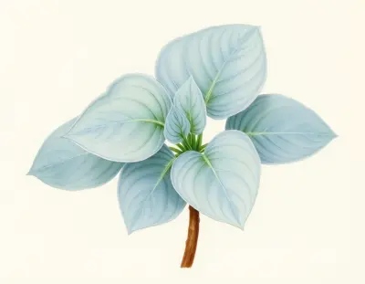 AI-generated watercolor illustration of Hosta 'Dewed Steel' (not a photograph)