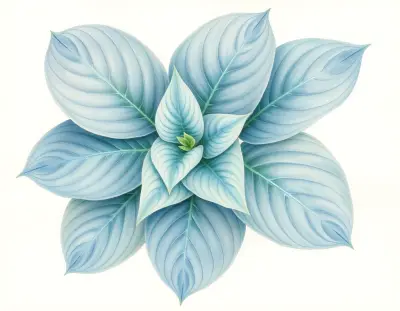 AI-generated watercolor illustration of Hosta 'Doubloons' (not a photograph)