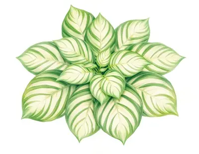AI-generated watercolor illustration of Hosta 'Dr John' (not a photograph)