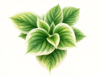AI-generated watercolor illustration of Hosta 'Eagle Spirit' (not a photograph)