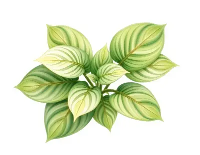 AI-generated watercolor illustration of Hosta 'Emeralds and Rubies' (not a photograph)
