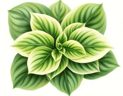 AI-generated watercolor illustration of Hosta 'Flame Stitch' (not a photograph)