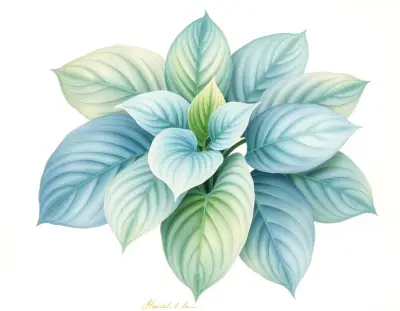 AI-generated watercolor illustration of Hosta 'Floppy Disk' (not a photograph)