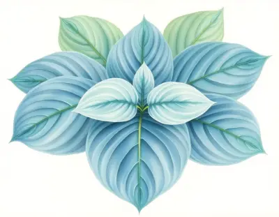 AI-generated watercolor illustration of Hosta 'Foxfire Palm Sunday' (not a photograph)