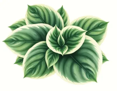 AI-generated watercolor illustration of Hosta 'Frosted Evening' (not a photograph)
