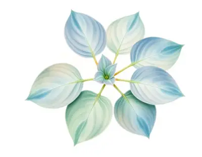 AI-generated watercolor illustration of Hosta 'Funny Bones' (not a photograph)