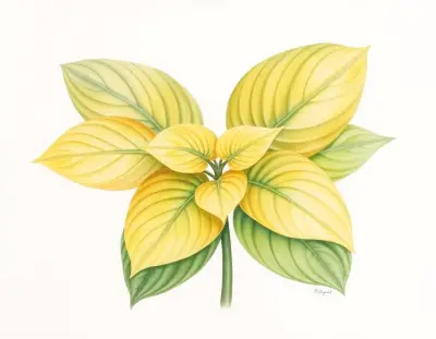 AI-generated watercolor illustration of Hosta 'Golden Cascade' (not a photograph)