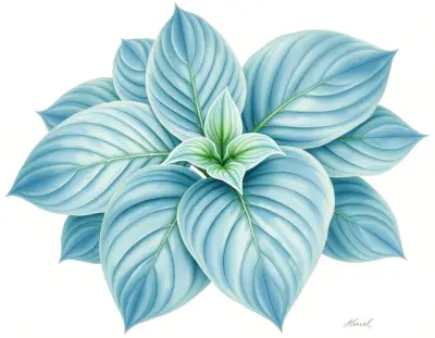 AI-generated watercolor illustration of Hosta 'Golden Memories' (not a photograph)