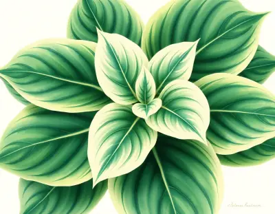 AI-generated watercolor illustration of Hosta 'Greased Lightning' (not a photograph)