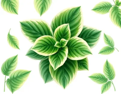 AI-generated watercolor illustration of Hosta 'Grim Grinning Ghost' (not a photograph)