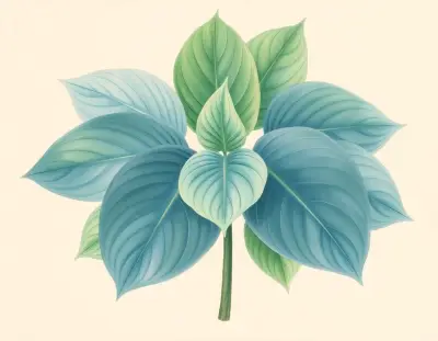 AI-generated watercolor illustration of Hosta 'Happily Ever After' (not a photograph)