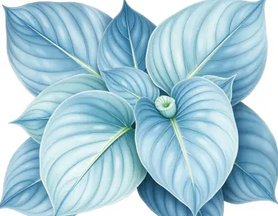AI-generated watercolor illustration of Hosta 'Heartache' (not a photograph)