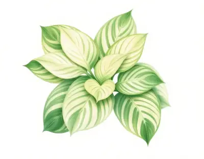 AI-generated watercolor illustration of Hosta 'Hirao Monument' (not a photograph)