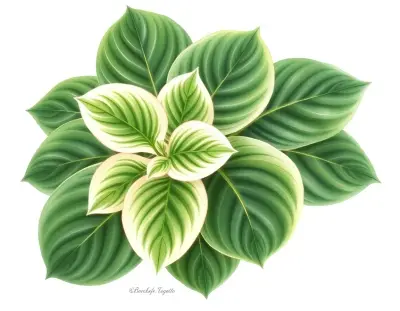 AI-generated watercolor illustration of Hosta 'Hot Diggity Dog' (not a photograph)