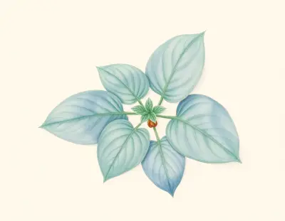 AI-generated watercolor illustration of Hosta 'Iron Sky' (not a photograph)