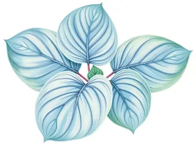 AI-generated watercolor illustration of Hosta 'Island Forest Gem' (not a photograph)