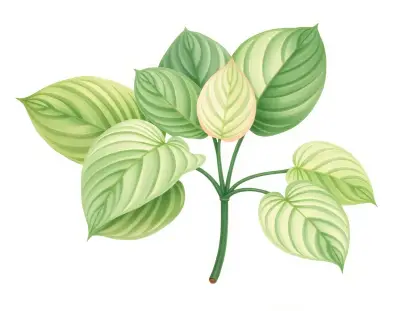 AI-generated watercolor illustration of Hosta 'Jingle Bells' (not a photograph)