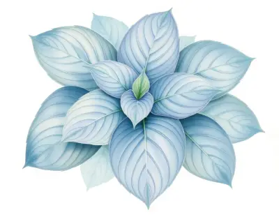 AI-generated watercolor illustration of Hosta 'Karamoosh' (not a photograph)