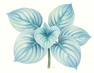 AI-generated watercolor illustration of Hosta 'Kiwi Blue Ruffles' (not a photograph)
