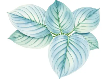 AI-generated watercolor illustration of Hosta 'Kiwi Blue Sunrise' (not a photograph)