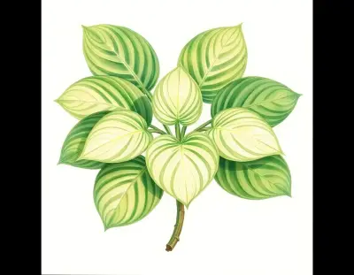 AI-generated watercolor illustration of Hosta 'Kiwi Dreadlocks' (not a photograph)