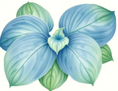 AI-generated watercolor illustration of Hosta 'Kiwi Pacific Blue' (not a photograph)