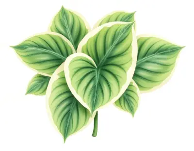 AI-generated watercolor illustration of Hosta 'Klopping Variegated' (not a photograph)