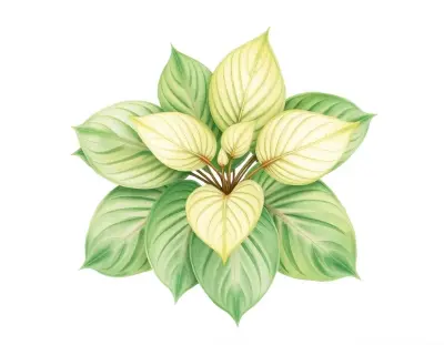 AI-generated watercolor illustration of Hosta 'Kyoto' (not a photograph)