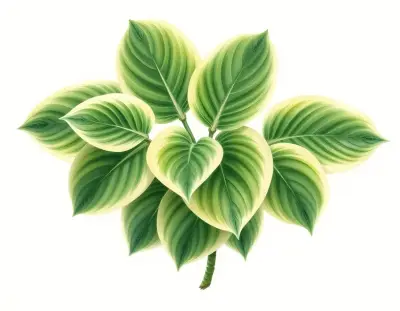 AI-generated watercolor illustration of Hosta 'Lady Godiva' (not a photograph)