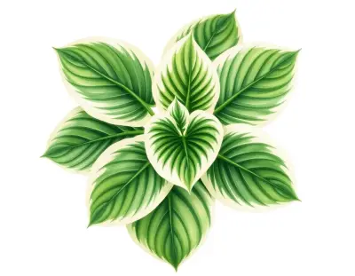 AI-generated watercolor illustration of Hosta 'Lakeside Beloved' (not a photograph)