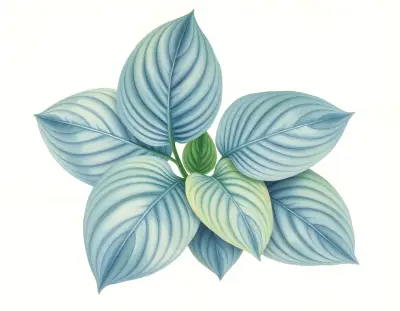 AI-generated watercolor illustration of Hosta 'Lakeside Blue Confusion' (not a photograph)