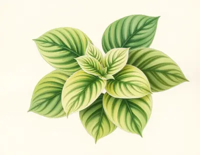 AI-generated watercolor illustration of Hosta 'Lakeside Flame Dance' (not a photograph)