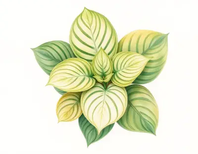 AI-generated watercolor illustration of Hosta 'Little Red Joy' (not a photograph)