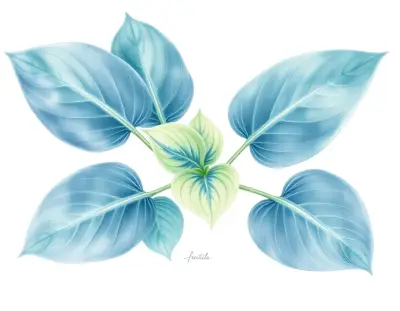 AI-generated watercolor illustration of Hosta 'Man on the Moon' (not a photograph)