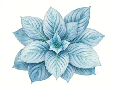 AI-generated watercolor illustration of Hosta 'Marie Curie' (not a photograph)