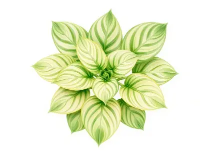AI-generated watercolor illustration of Hosta 'Martini' (not a photograph)