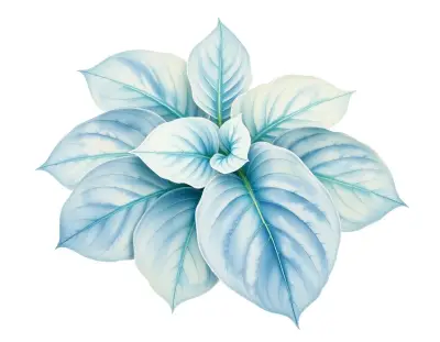 AI-generated watercolor illustration of Hosta 'Metallic Sheen' (not a photograph)