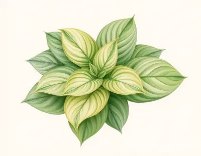 AI-generated watercolor illustration of Hosta 'Midnight Storm' (not a photograph)