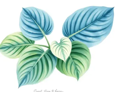 AI-generated watercolor illustration of Hosta 'Mischief' (not a photograph)