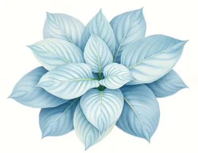 AI-generated watercolor illustration of Hosta 'Misty Waters' (not a photograph)