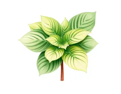 AI-generated watercolor illustration of Hosta 'Monopoly' (not a photograph)