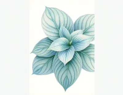 AI-generated watercolor illustration of Hosta 'Mood Indigo' (not a photograph)